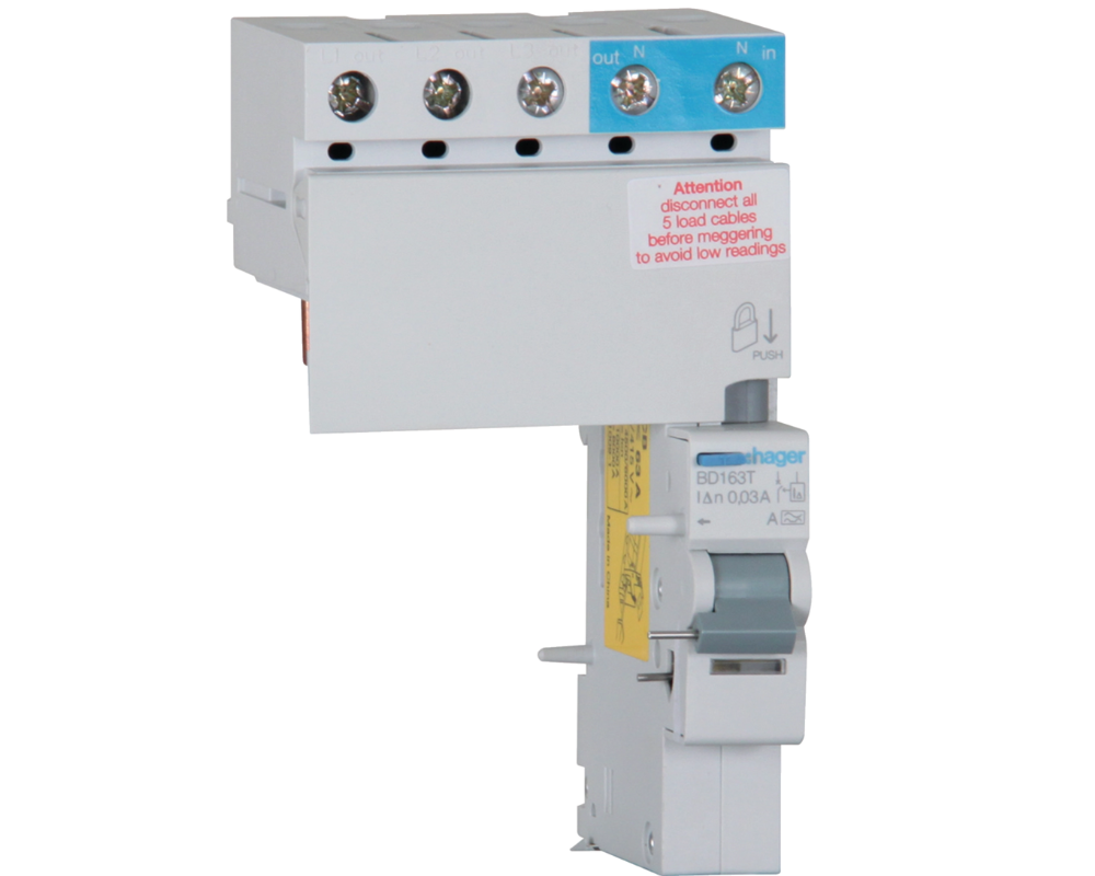 Hager BD163T | Add-On Block 3P 63A 30MA A 1MOD